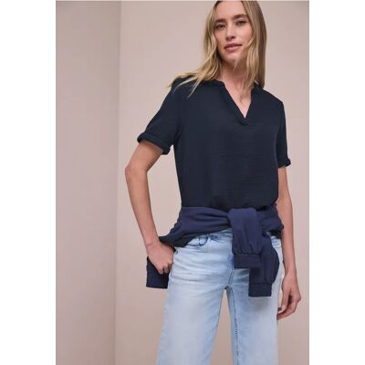 Street One Kurzarm Bluse in Musselinqualität mit Turn-Up - Blau - Damen Street One Kurzarm Bluse in Musselinqualität mit Turn-Up - Blau - Damen