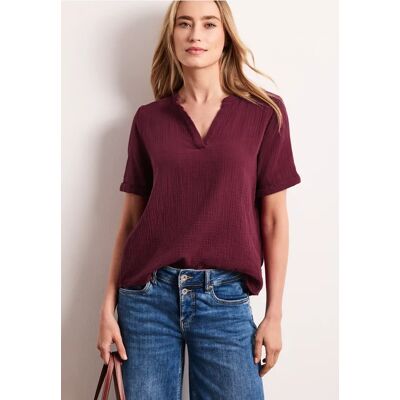 Street One Kurzarm Bluse in Musselinqualität mit Turn-Up - Rot - Damen Street One Kurzarm Bluse in Musselinqualität mit Turn-Up - Rot - Damen