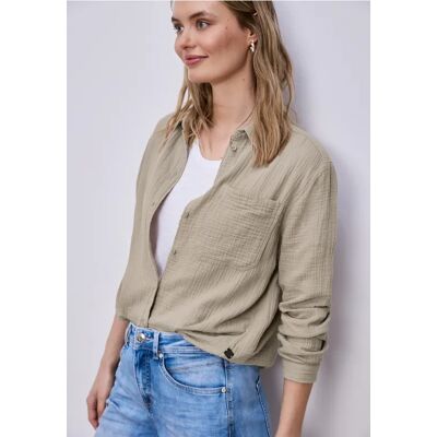 Street One Bluse mit Hemdkragen aus Musselinstoff - Beige - Damen Street One Bluse mit Hemdkragen aus Musselinstoff - Beige - Damen