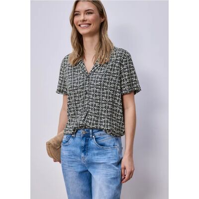 Street One Kurzarm Bluse mit Bowling-Kragen - Blau - Damen Street One Kurzarm Bluse mit Bowling-Kragen - Blau - Damen
