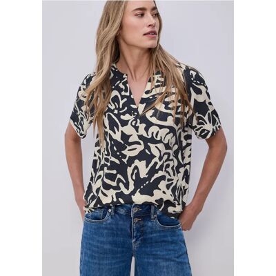 Street One Kurzarm Bluse mit Turn-Up und Print - Blau - Damen Street One Kurzarm Bluse mit Turn-Up und Print - Blau - Damen