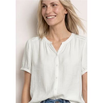 Street One Kurzarm Bluse mit Split Neck und Knöpfen - Weiß - Damen Street One Kurzarm Bluse mit Split Neck und Knöpfen - Weiß - Damen