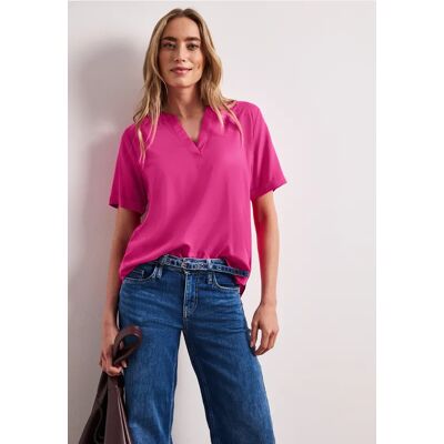 Street One Kurzarm Bluse mit Split Neck in Unifarbe - Pink - Damen Street One Kurzarm Bluse mit Split Neck in Unifarbe - Pink - Damen
