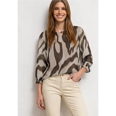 Street One 3/4-Arm Bluse mit Rundhals aus Chiffon - Braun - Damen Street One 3/4-Arm Bluse mit Rundhals aus Chiffon - Braun - Damen