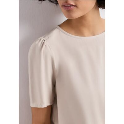 Street One Bluse mit Rundhals und kurzen Puffärmeln - Beige - Damen Street One Bluse mit Rundhals und kurzen Puffärmeln - Beige - Damen