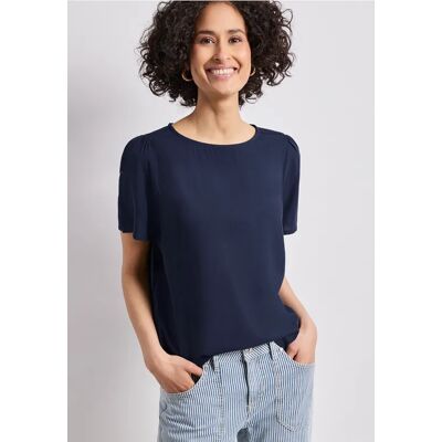 Street One Bluse mit Rundhals und kurzen Puffärmeln - Blau - Damen Street One Bluse mit Rundhals und kurzen Puffärmeln - Blau - Damen