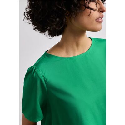 Street One Bluse mit Rundhals und kurzen Puffärmeln - Grün - Damen Street One Bluse mit Rundhals und kurzen Puffärmeln - Grün - Damen