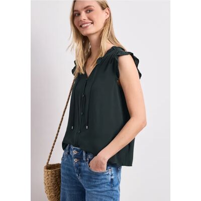 Street One Blusentop mit Split Neck und Rüschen - Grün - Damen Street One Blusentop mit Split Neck und Rüschen - Grün - Damen