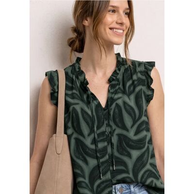 Street One Blusentop mit Split Neck und Rüschen - Grün - Damen Street One Blusentop mit Split Neck und Rüschen - Grün - Damen