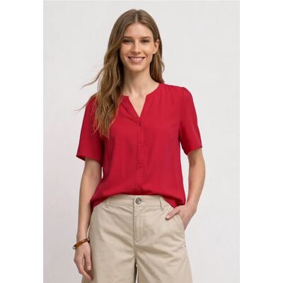 Street One Kurzarm Bluse mit Split Neck und Knöpfen - Rot - Damen Street One Kurzarm Bluse mit Split Neck und Knöpfen - Rot - Damen