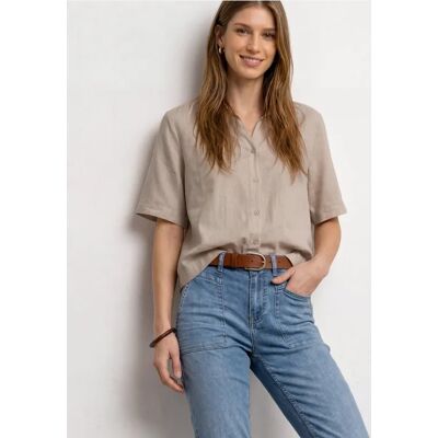 Street One Kurzarm Hemdbluse in Unifarbe - Beige - Damen Street One Kurzarm Hemdbluse in Unifarbe - Beige - Damen