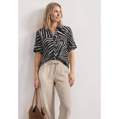 Street One Kurzarm Hemdbluse mit Turn-Up-Details - Schwarz - Damen Street One Kurzarm Hemdbluse mit Turn-Up-Details - Schwarz - Damen