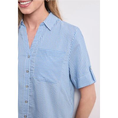 Street One Kurzarm Hemdbluse mit Turn-Up-Details - Blau - Damen Street One Kurzarm Hemdbluse mit Turn-Up-Details - Blau - Damen