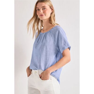 Street One Chambray Bluse mit Rundhals und Cut-Out - Blau - Damen Street One Chambray Bluse mit Rundhals und Cut-Out - Blau - Damen