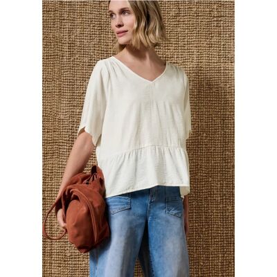 Street One Kurzarm Bluse mit V-Neck und Schößchen - Weiß - Damen Street One Kurzarm Bluse mit V-Neck und Schößchen - Weiß - Damen