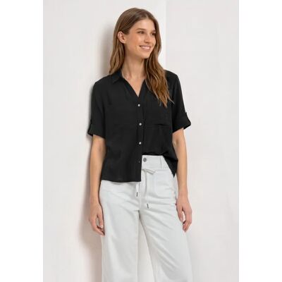 Street One Kurzarm Hemdbluse mit Turn-Up-Details - Schwarz - Damen Street One Kurzarm Hemdbluse mit Turn-Up-Details - Schwarz - Damen