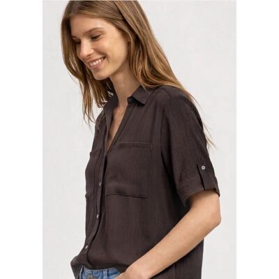 Street One Kurzarm Hemdbluse mit Turn-Up-Details - Braun - Damen Street One Kurzarm Hemdbluse mit Turn-Up-Details - Braun - Damen