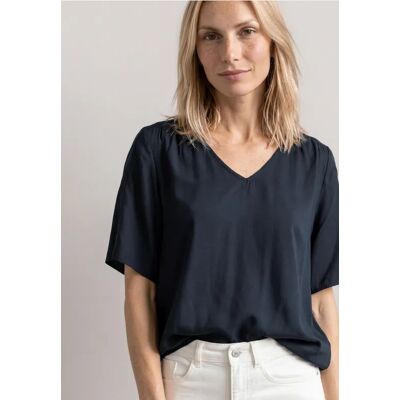 Street One Kurzarm Blusenshirt mit V-Neck - Blau - Damen Street One Kurzarm Blusenshirt mit V-Neck - Blau - Damen