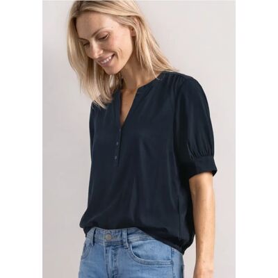 Street One Kurzarm Bluse mit Split Neck und Elastiksaum - Blau - Damen Street One Kurzarm Bluse mit Split Neck und Elastiksaum - Blau - Damen