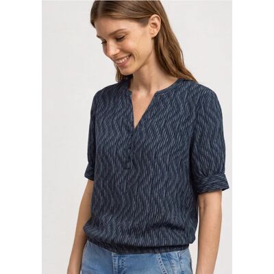 Street One Kurzarm Bluse mit Split Neck und Elastiksaum - Blau - Damen Street One Kurzarm Bluse mit Split Neck und Elastiksaum - Blau - Damen