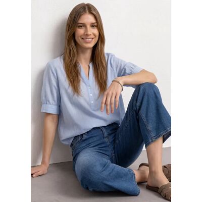 Street One Chambray Bluse mit Split Neck und Elastiksaum - Blau - Damen Street One Chambray Bluse mit Split Neck und Elastiksaum - Blau - Damen