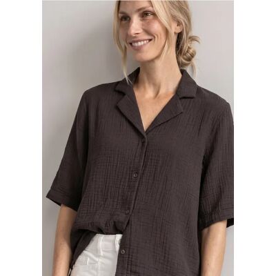 Street One Musselin Bluse mit Bowling-Kragen - Braun - Damen Street One Musselin Bluse mit Bowling-Kragen - Braun - Damen