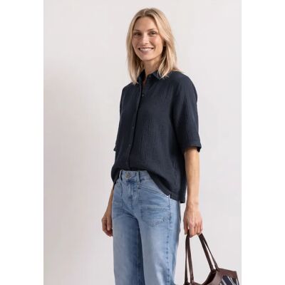 Street One Musselin Bluse mit Bowling-Kragen - Blau - Damen Street One Musselin Bluse mit Bowling-Kragen - Blau - Damen