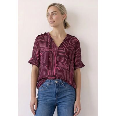Street One Kurzarm Bluse mit Split Neck und Print - Pink - Damen Street One Kurzarm Bluse mit Split Neck und Print - Pink - Damen