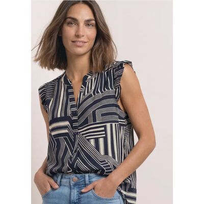 Street One Blusentop mit Split Neck und Rüschen - Blau - Damen Street One Blusentop mit Split Neck und Rüschen - Blau - Damen