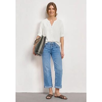 Street One Kurzarm Bluse mit Split Neck und Elastiksaum - Weiß - Damen Street One Kurzarm Bluse mit Split Neck und Elastiksaum - Weiß - Damen