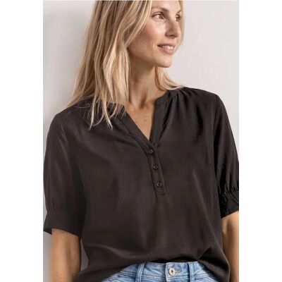 Street One Kurzarm Bluse mit Split Neck und Elastiksaum - Braun - Damen Street One Kurzarm Bluse mit Split Neck und Elastiksaum - Braun - Damen
