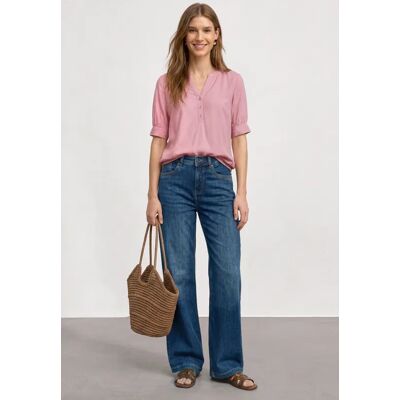 Street One Kurzarm Bluse mit Split Neck und Elastiksaum - Rosa - Damen Street One Kurzarm Bluse mit Split Neck und Elastiksaum - Rosa - Damen