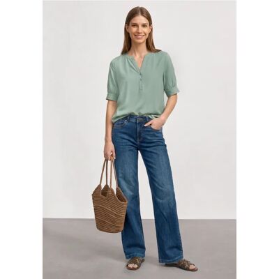 Street One Kurzarm Bluse mit Split Neck und Elastiksaum - Grün - Damen Street One Kurzarm Bluse mit Split Neck und Elastiksaum - Grün - Damen