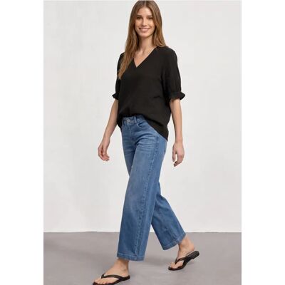 Street One Kurzarm Bluse mit V-Neck und Rüschen - Schwarz - Damen Street One Kurzarm Bluse mit V-Neck und Rüschen - Schwarz - Damen