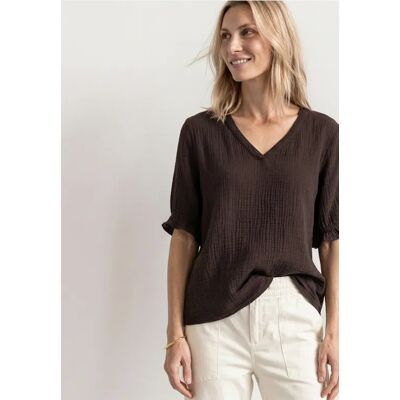Street One Kurzarm Bluse mit V-Neck und Rüschen - Braun - Damen Street One Kurzarm Bluse mit V-Neck und Rüschen - Braun - Damen