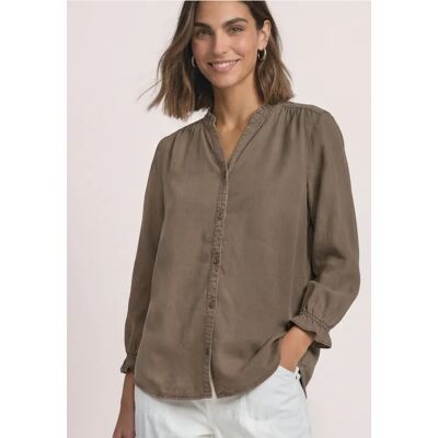 Street One 3/4-Arm Bluse mit Split Neck und Rüschen - Braun - Damen Street One 3/4-Arm Bluse mit Split Neck und Rüschen - Braun - Damen