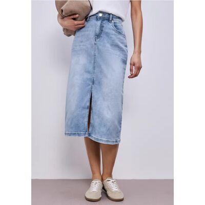 Street One Midi-Jeansrock in hellblauer Waschung - Blau - Damen Street One Midi-Jeansrock in hellblauer Waschung - Blau - Damen