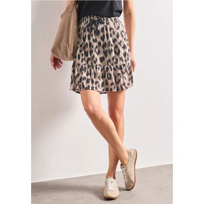 Street One Knielanger Rock mit Print und Volant - Beige - Damen Street One Knielanger Rock mit Print und Volant - Beige - Damen