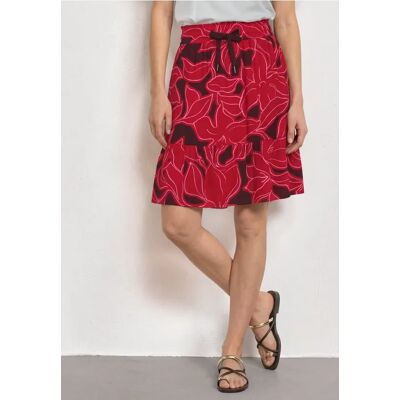 Street One Knielanger Rock mit Print und Volant - Rot - Damen Street One Knielanger Rock mit Print und Volant - Rot - Damen