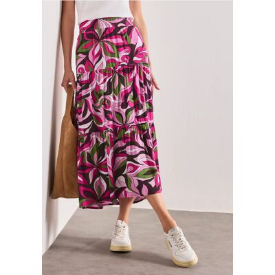 Street One Maxi-Rock mit Volants und Print - Pink - Damen Street One Maxi-Rock mit Volants und Print - Pink - Damen