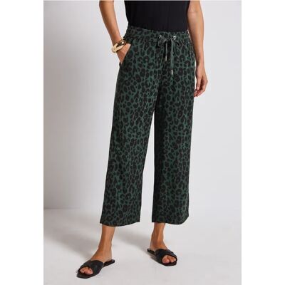 Street One 7/8 Wide Leg Hose mit Leo-Print - Grün - Damen Street One 7/8 Wide Leg Hose mit Leo-Print - Grün - Damen