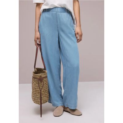 Street One High Waist Wide Leg Hose mit Knopfdetails - Blau - Damen Street One High Waist Wide Leg Hose mit Knopfdetails - Blau - Damen