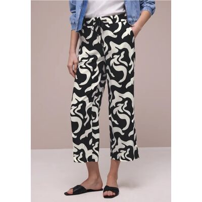 Street One High Waist Wide Leg Hose mit Print - Schwarz - Damen Street One High Waist Wide Leg Hose mit Print - Schwarz - Damen
