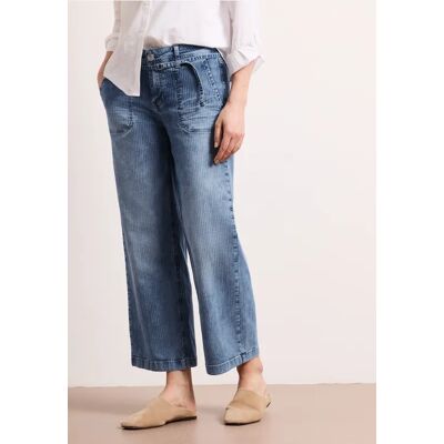 Street One 7/8 Mid Waist Wide Leg Jeans mit Streifen - Blau - Damen Street One 7/8 Mid Waist Wide Leg Jeans mit Streifen - Blau - Damen