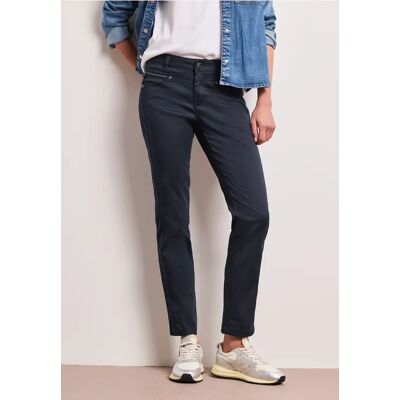 Street One Mid Waist Slim Leg Hose im Satin-Look - Blau - Damen Street One Mid Waist Slim Leg Hose im Satin-Look - Blau - Damen