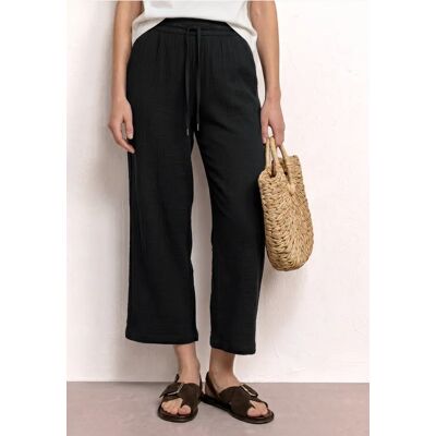 Street One 7/8 Wide Leg Hose aus Musselin im Loose Fit - Schwarz - Damen Street One 7/8 Wide Leg Hose aus Musselin im Loose Fit - Schwarz - Damen