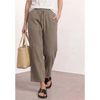 Street One 7/8 Wide Leg Hose aus Musselin im Loose Fit - Braun - Damen Street One 7/8 Wide Leg Hose aus Musselin im Loose Fit - Braun - Damen