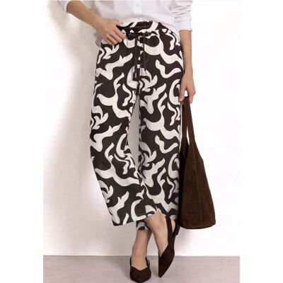 Street One 7/8 Mid Waist Wide Leg Hose mit Print - Braun - Damen Street One 7/8 Mid Waist Wide Leg Hose mit Print - Braun - Damen