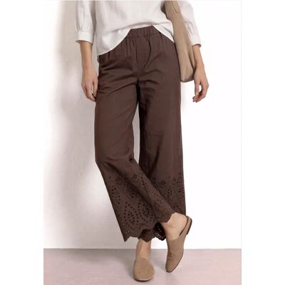 Street One Wide Leg Hose mit Shiffley-Embroidery - Braun - Damen Street One Wide Leg Hose mit Shiffley-Embroidery - Braun - Damen