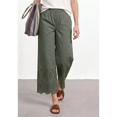 Street One Wide Leg Hose mit Shiffley-Embroidery - Grün - Damen Street One Wide Leg Hose mit Shiffley-Embroidery - Grün - Damen